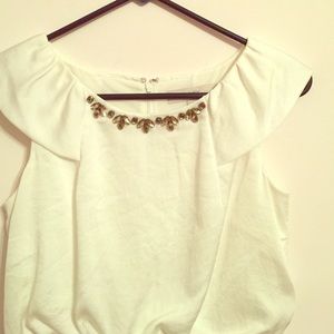 Cream LOFT Jeweled Neck Dress